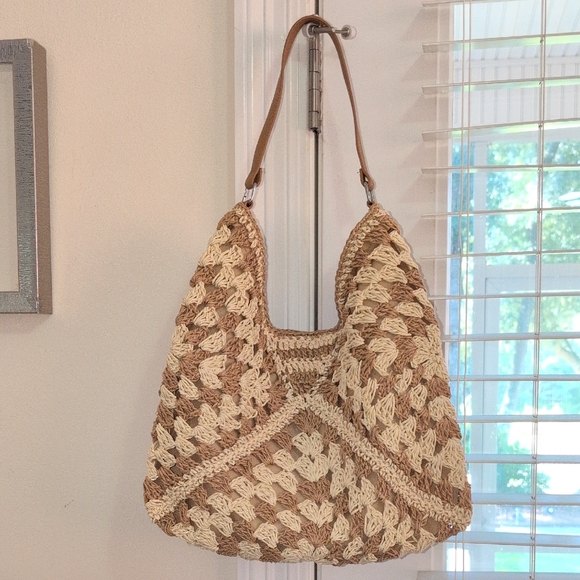 Tan and Cream Woven Hobo Bag - Picture 1 of 5